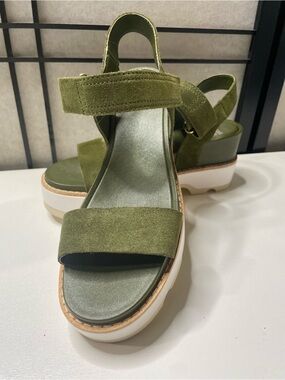 Sorel Olive Green Suede Platform Sandals for Women